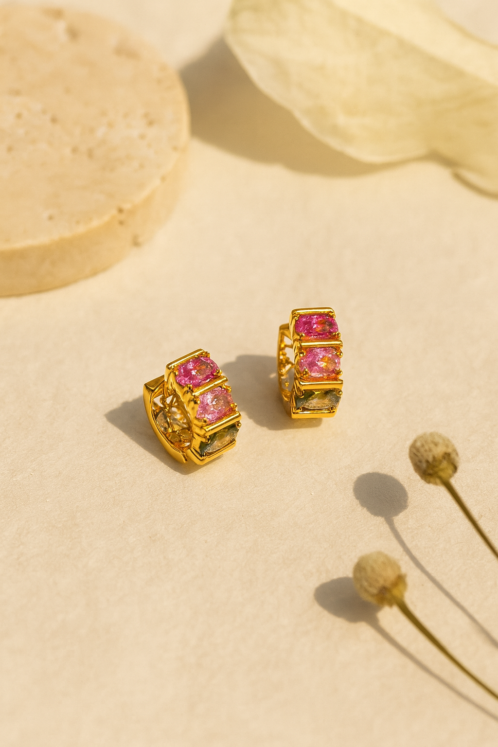 Blush Luxe 24K Gold Plated Zircon Earrings - Elegant Gold Zircon Jewelry for Women, Premium Brass Earrings