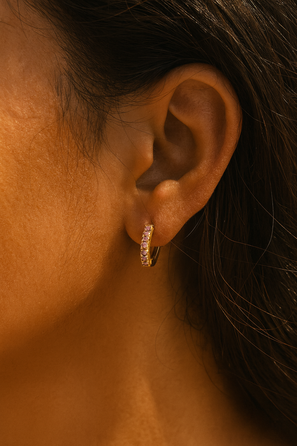 Ornara 18K Gold Plated Zircon Hoop Earrings - Dainty Zircon Hoops for Women, Elegant Gold Plated Copper Earrings