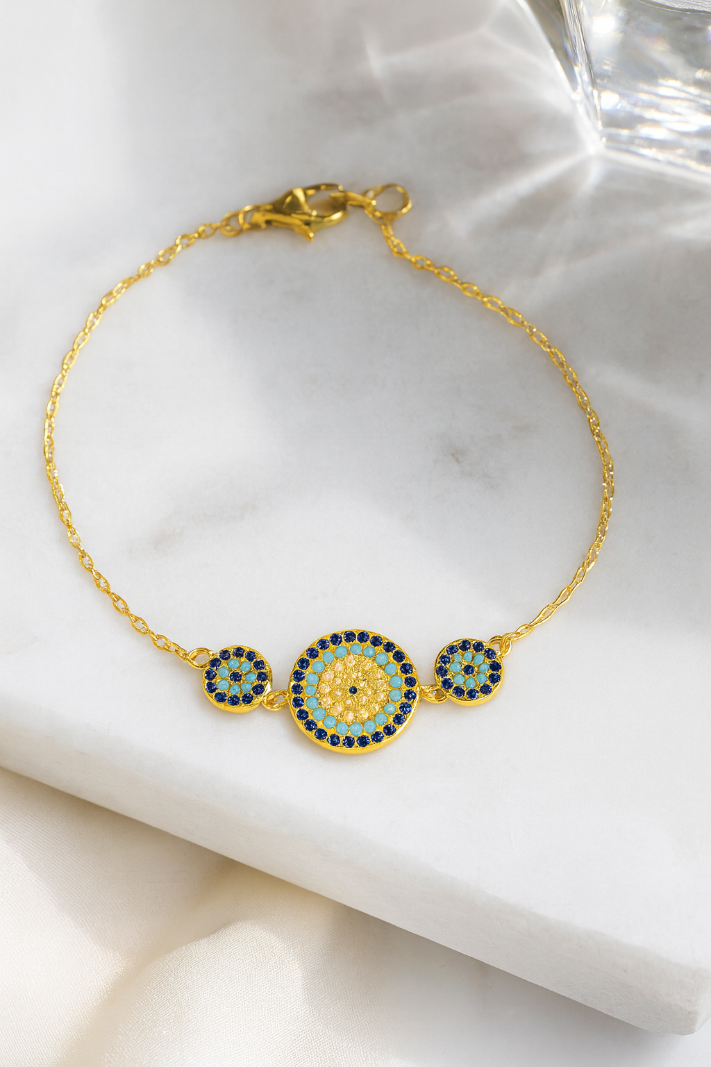 Trio Evil Eye 925 Sterling Silver Bracelet – Elegant Gold & Silver Protective Bracelet for Women
