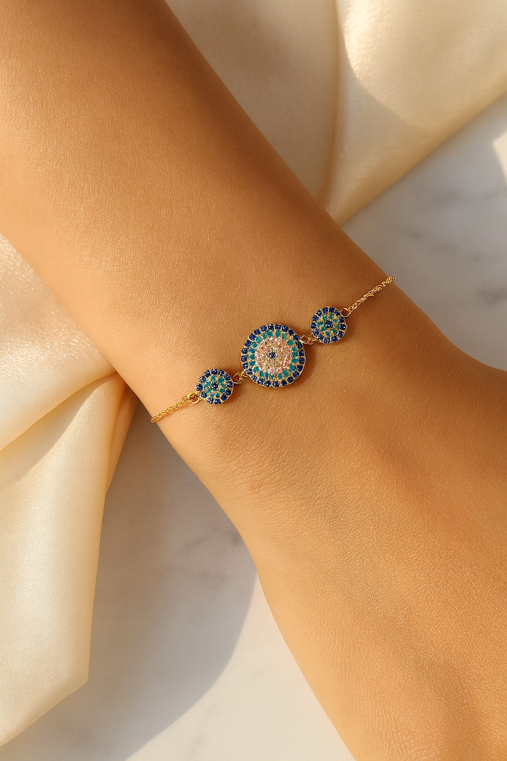 Trio Evil Eye 925 Sterling Silver Bracelet – Elegant Gold & Silver Protective Bracelet for Women