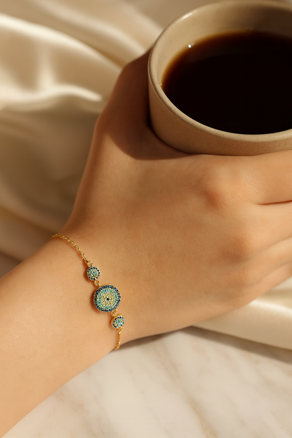 Trio Evil Eye 925 Sterling Silver Bracelet – Elegant Gold & Silver Protective Bracelet for Women