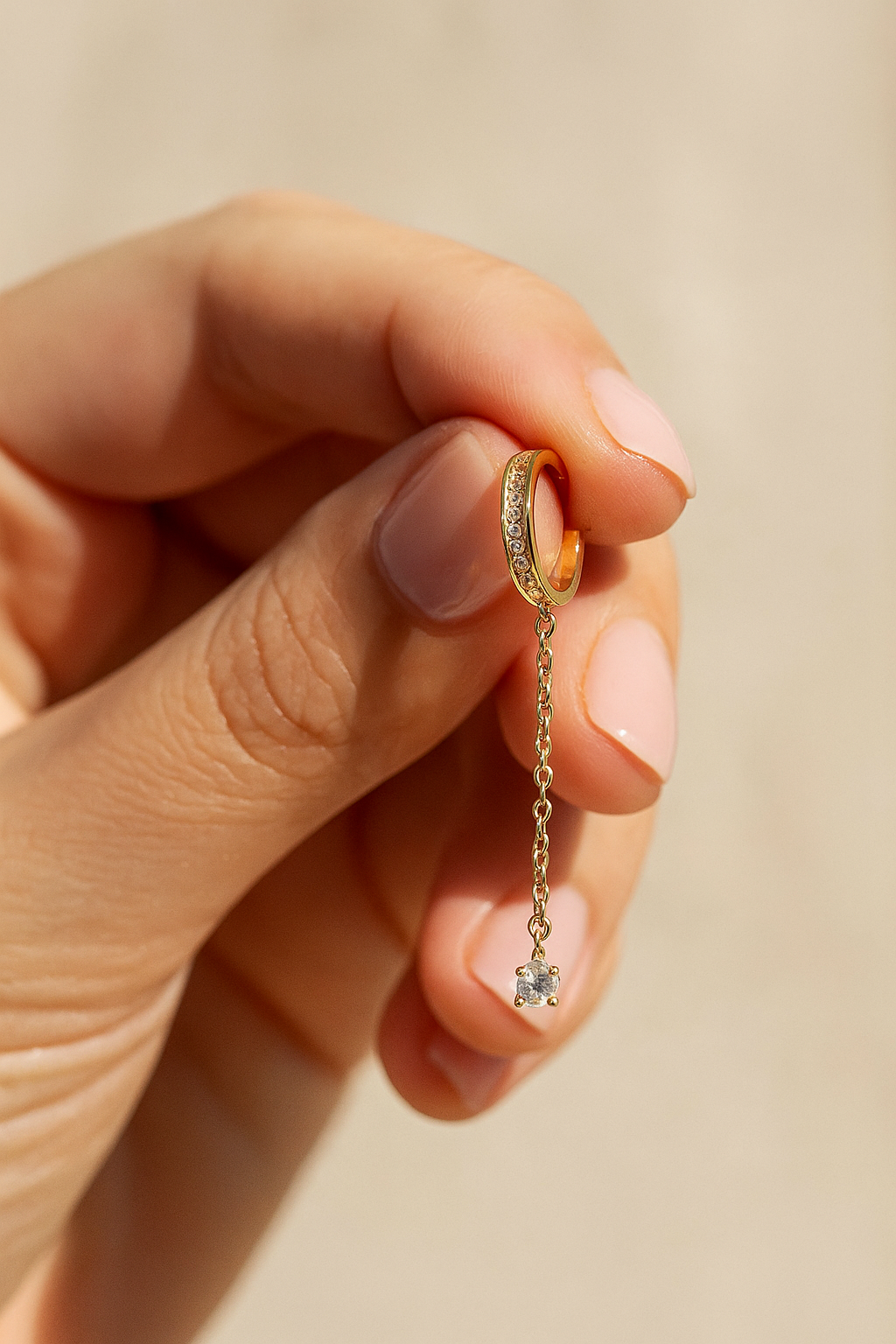 Celeste Connect 925 Sterling Silver Zircon Chain Earrings – Gold & White Gold Plated, Dainty Chain Cuff Earrings, Elegant Zircon Jewelry for Women
