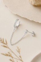 Celeste Connect 925 Sterling Silver Zircon Chain Earrings – Gold & White Gold Plated, Dainty Chain Cuff Earrings, Elegant Zircon Jewelry for Women