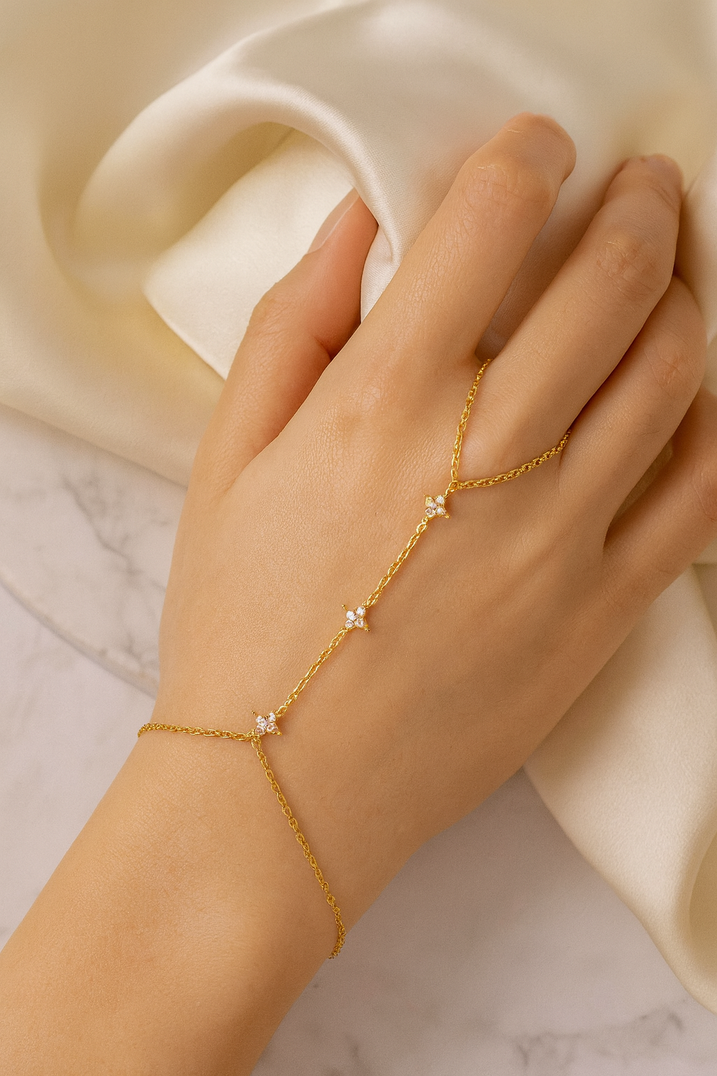 Stella 925 Sterling Silver Hand Bracelet Chain – Elegant Gold Zircon Hand Chain Jewelry for Women