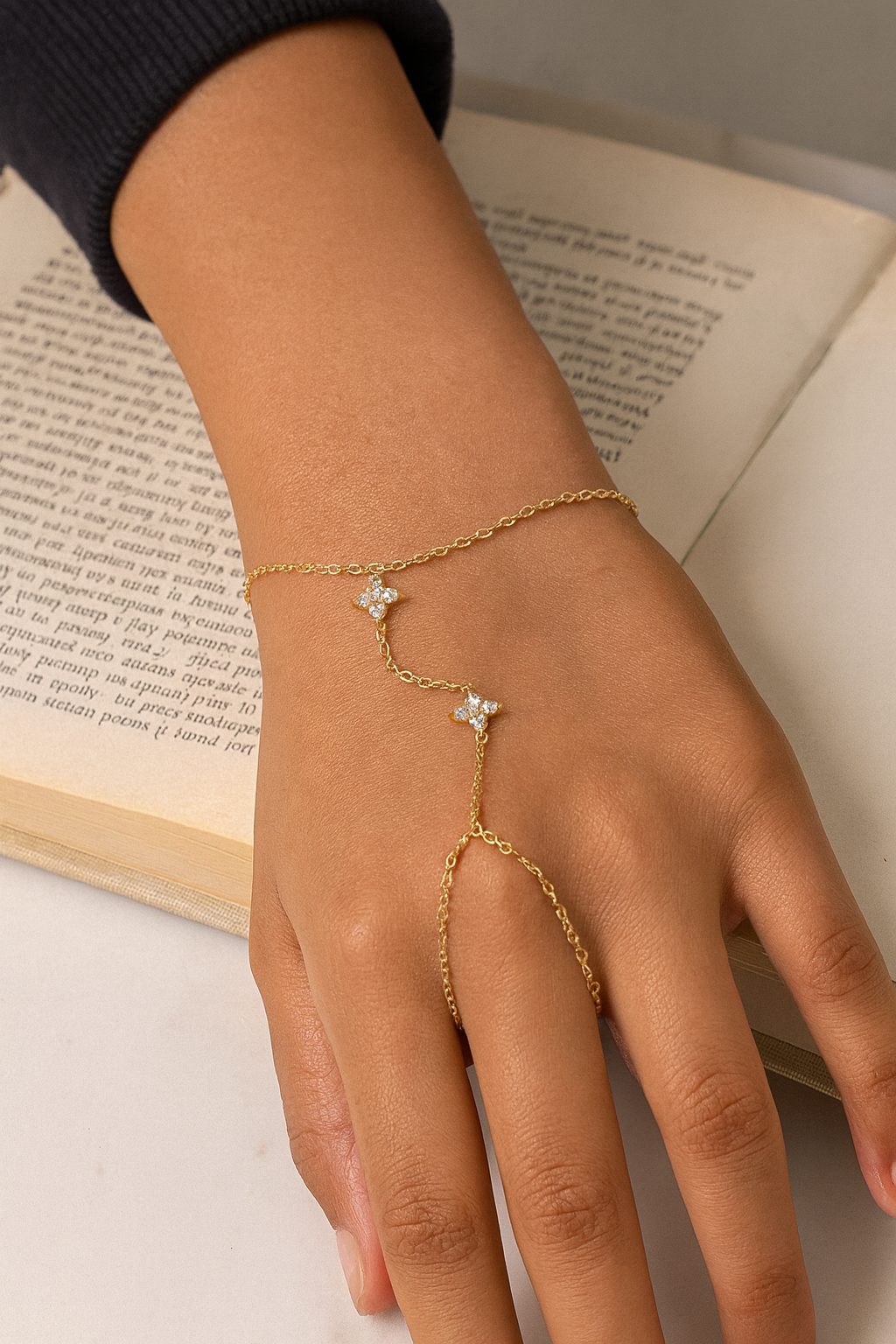 Stella 925 Sterling Silver Hand Bracelet Chain – Elegant Gold Zircon Hand Chain Jewelry for Women
