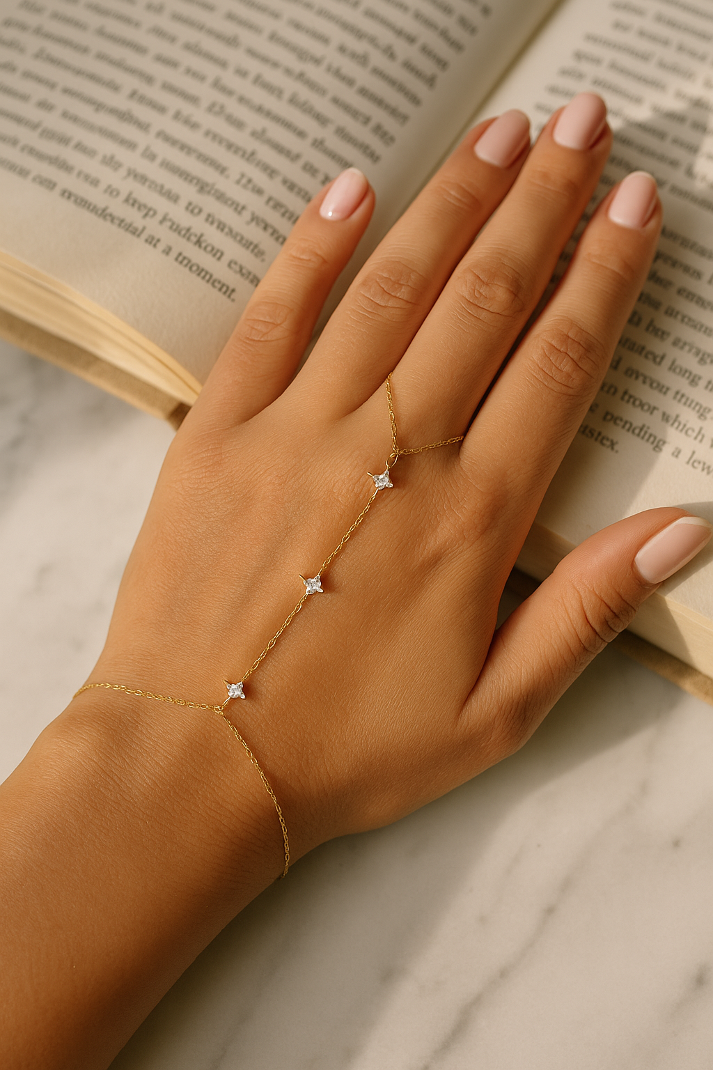Stella 925 Sterling Silver Hand Bracelet Chain – Elegant Gold Zircon Hand Chain Jewelry for Women