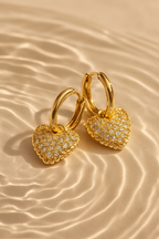 Aurora Hearts 18K Gold Plated Heart Zircon Drop Earrings - Elegant Gold Dangle Earrings for Women, Premium Copper Jewelry