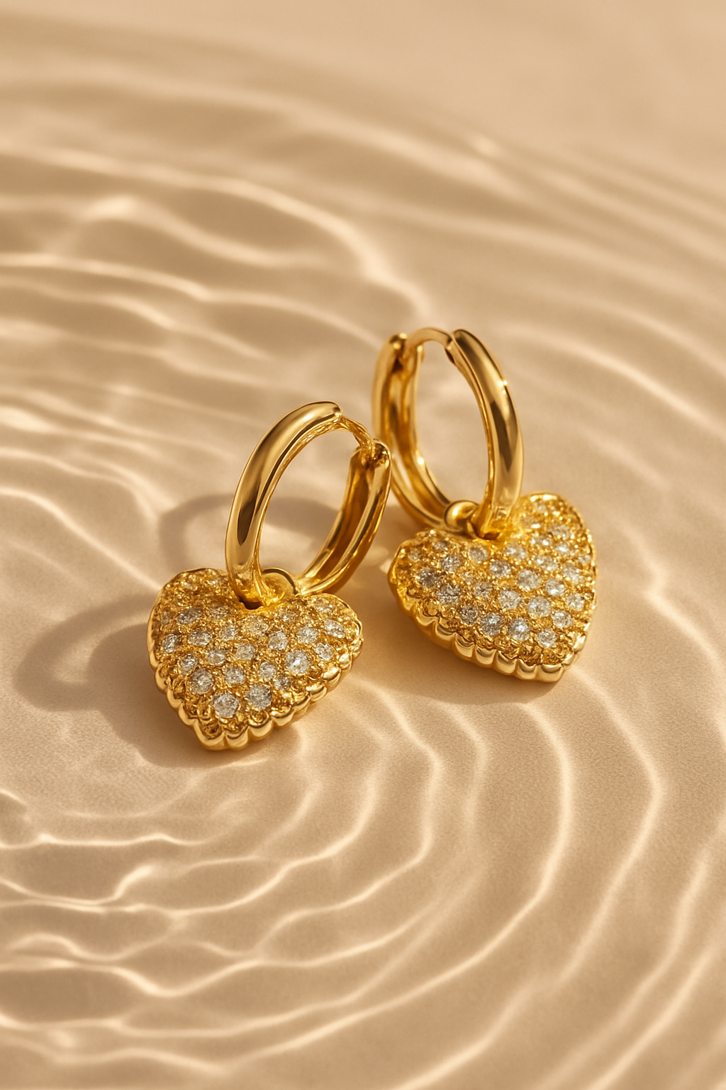 Aurora Hearts 18K Gold Plated Heart Zircon Drop Earrings - Elegant Gold Dangle Earrings for Women, Premium Copper Jewelry