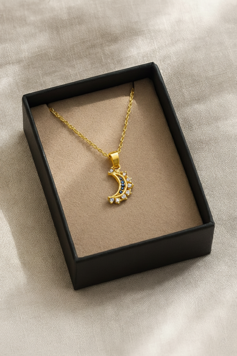 Lustra Luna 925 Sterling Silver Necklace – Gold & Silver Pendant with 18K Gold Plating, Elegant Sterling Silver Jewelry