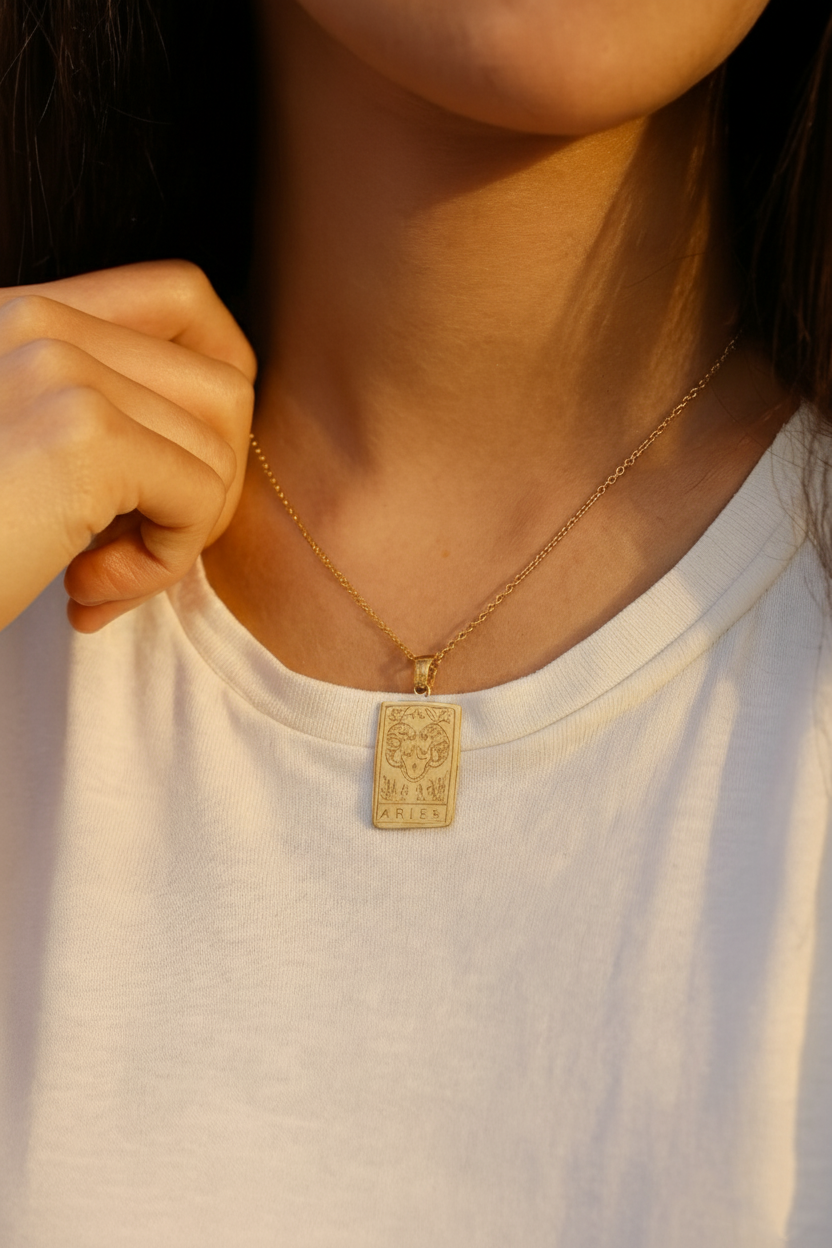 Zodiac Celestia Slabs 18K Gold Plated Pendant – Durable Titanium Steel Astrological Necklace