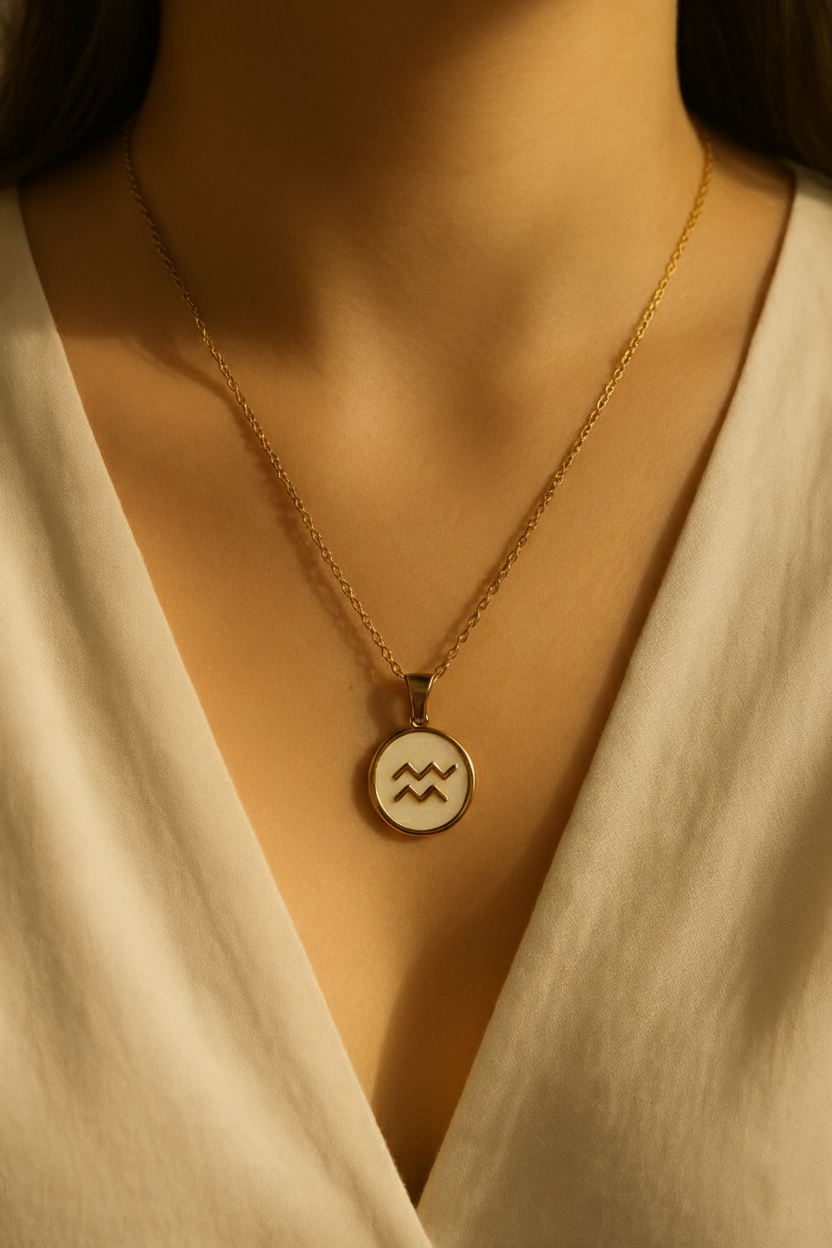 Lux Zodiac Inspired 18K Gold Plated Necklace – 304 Stainless Steel, Waterproof, Anti-Tarnish Astrological Pendant Jewelry