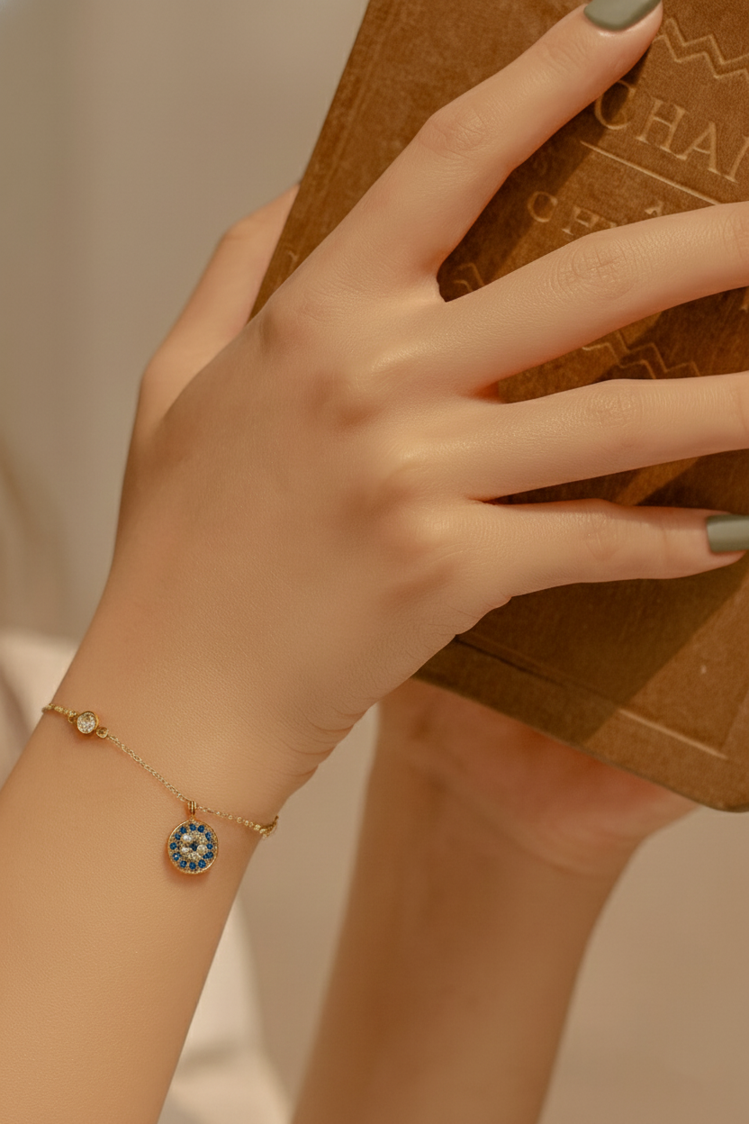 Celestia Evil Eye 925 Sterling Silver Bracelet – Elegant Gold & Silver Protective Bracelet for Women