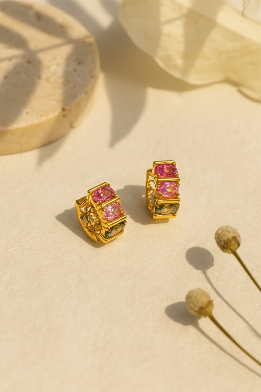 Blush Luxe 24K Gold Plated Zircon Earrings - Elegant Gold Zircon Jewelry for Women, Premium Brass Earrings