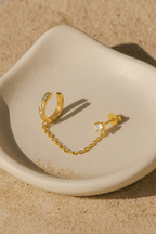 Celeste Connect 925 Sterling Silver Zircon Chain Earrings – Gold & White Gold Plated, Dainty Chain Cuff Earrings, Elegant Zircon Jewelry for Women