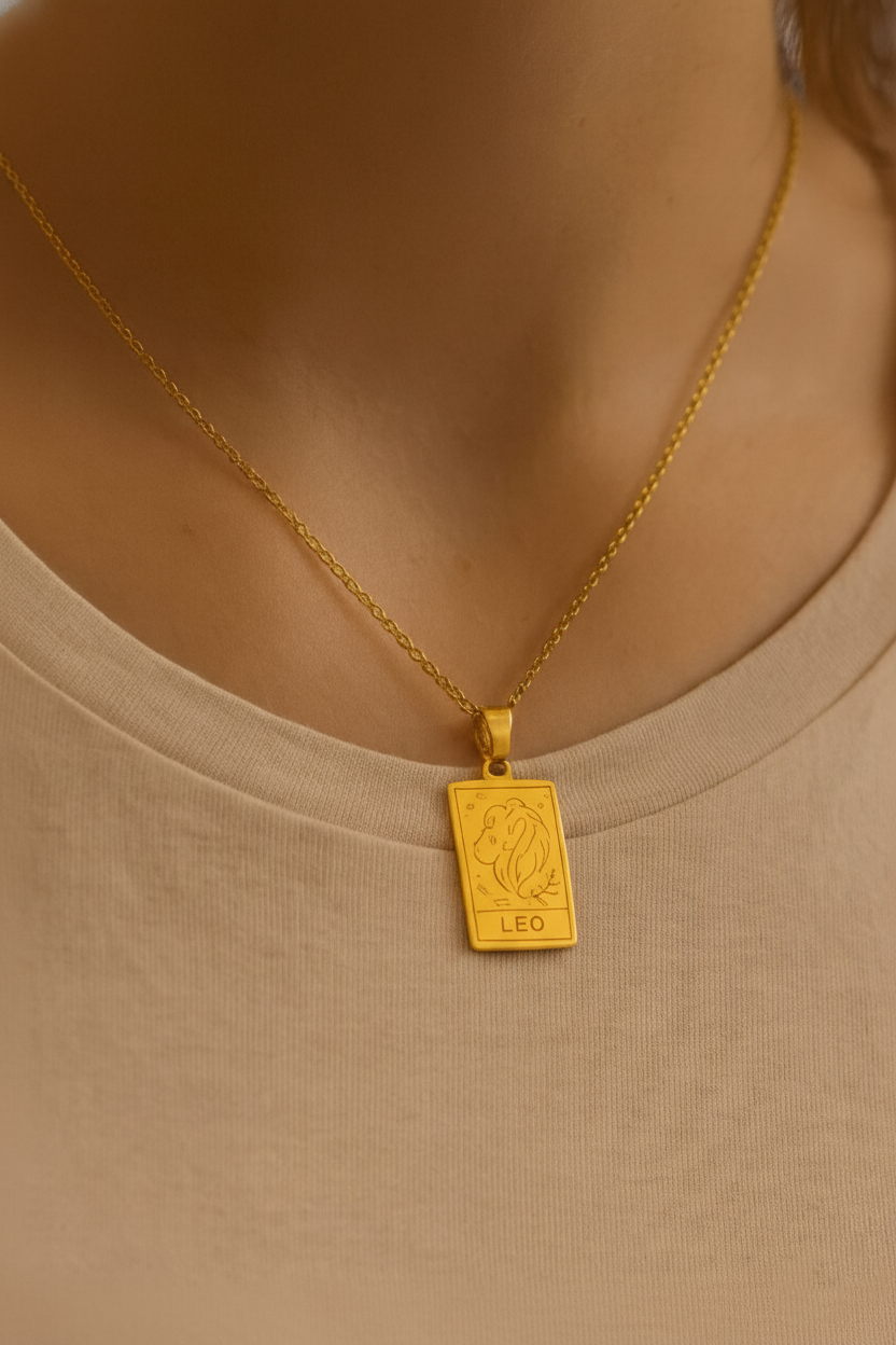 Zodiac Celestia Slabs 18K Gold Plated Pendant – Durable Titanium Steel Astrological Necklace