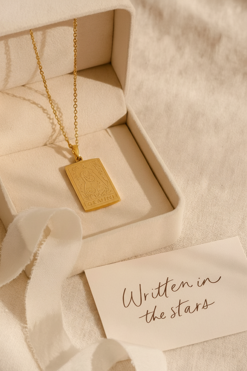 Zodiac Celestia Slabs 18K Gold Plated Pendant – Durable Titanium Steel Astrological Necklace