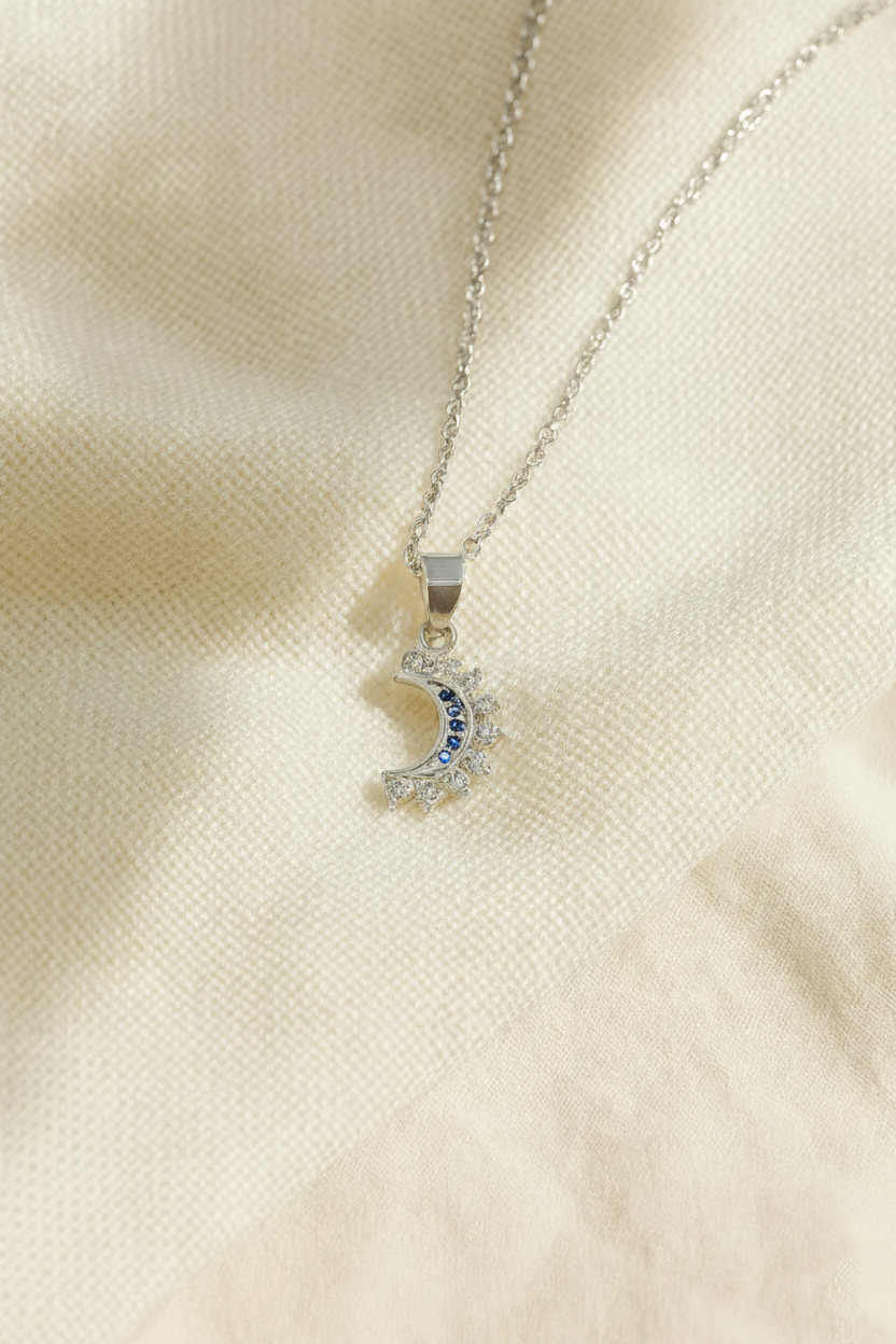 Lustra Luna 925 Sterling Silver Necklace – Gold & Silver Pendant with 18K Gold Plating, Elegant Sterling Silver Jewelry