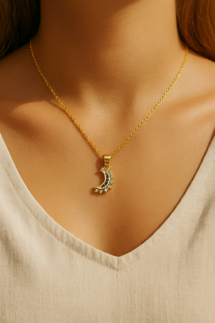 Lustra Luna 925 Sterling Silver Necklace – Gold & Silver Pendant with 18K Gold Plating, Elegant Sterling Silver Jewelry