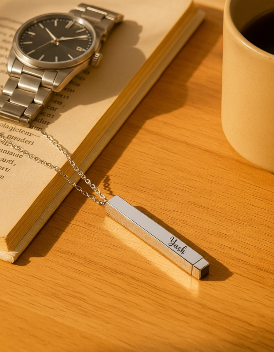 Personalized Monarque Slide Bar 18K Gold Plated Necklace – Elegant 304 Stainless Steel Gold Pendant Jewelry