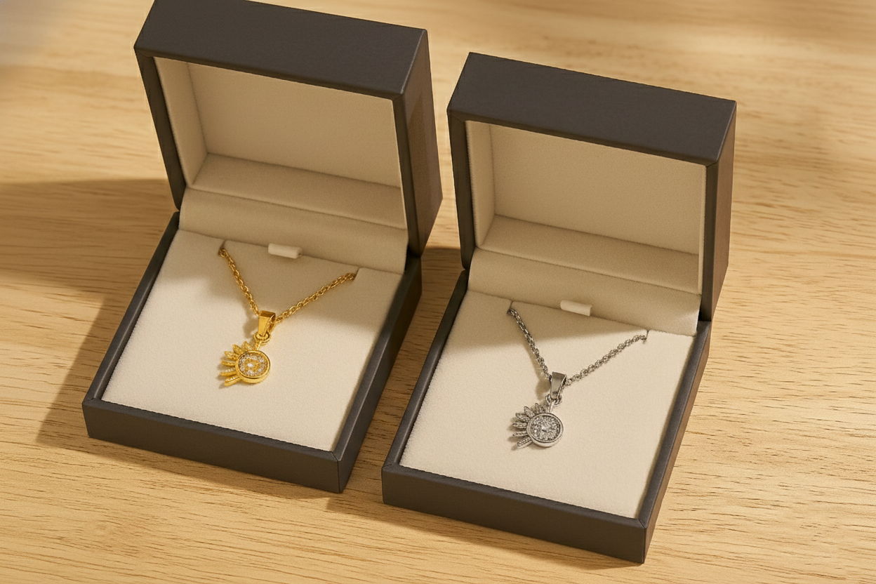 Lustra Sol 925 Sterling Silver Necklace – Gold & Silver Pendant with 18K Gold Plating, Elegant Sterling Silver Jewelry