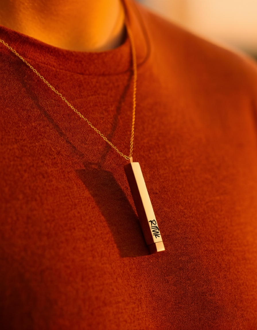 Personalized Monarque Slide Bar 18K Gold Plated Necklace – Elegant 304 Stainless Steel Gold Pendant Jewelry