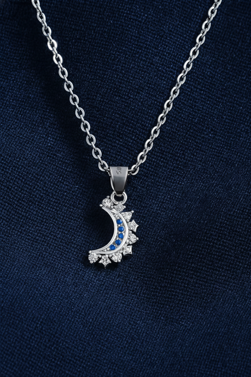 Lustra Luna 925 Sterling Silver Necklace – Gold & Silver Pendant with 18K Gold Plating, Elegant Sterling Silver Jewelry