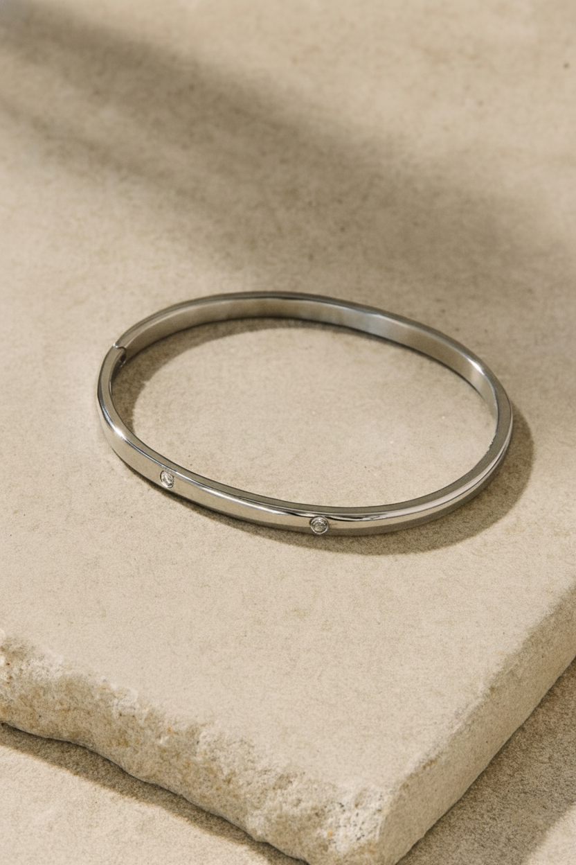 Glint Rhinestone 18K Gold Plated Bangle Bracelet – Titanium Steel, Waterproof, Anti-Tarnish Elegant Jewelry for Women