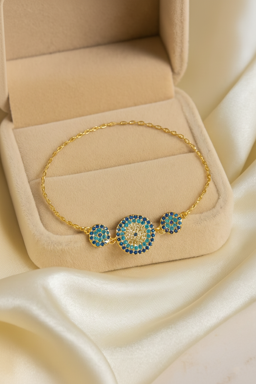 Trio Evil Eye 925 Sterling Silver Bracelet – Elegant Gold & Silver Protective Bracelet for Women