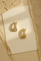 Auri-X 925 Sterling Silver Real 18K Gold Plated Zircon Hoop Earrings -  Gold & White Gold Elegant Hoops for Women