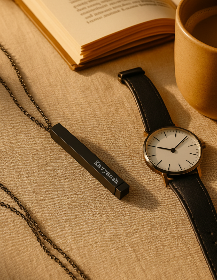 Personalized Monarque Slide Bar 18K Gold Plated Necklace – Elegant 304 Stainless Steel Gold Pendant Jewelry