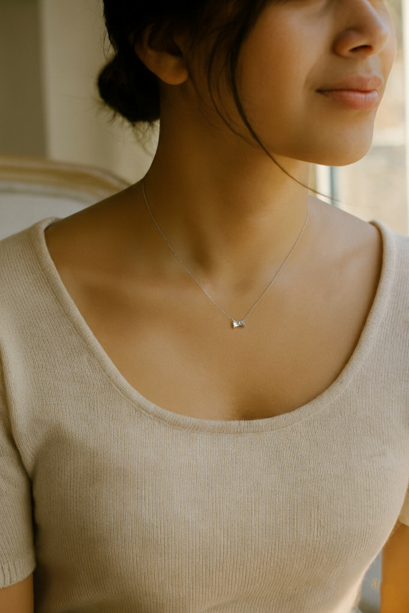 Chérie Bow 925 Sterling Silver Pendant – Elegant Bow Knot Necklace, Waterproof, Anti-Tarnish Jewelry for Women