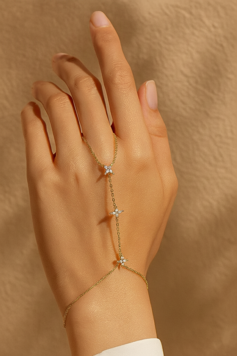 Stella 925 Sterling Silver Hand Bracelet Chain – Elegant Gold Zircon Hand Chain Jewelry for Women