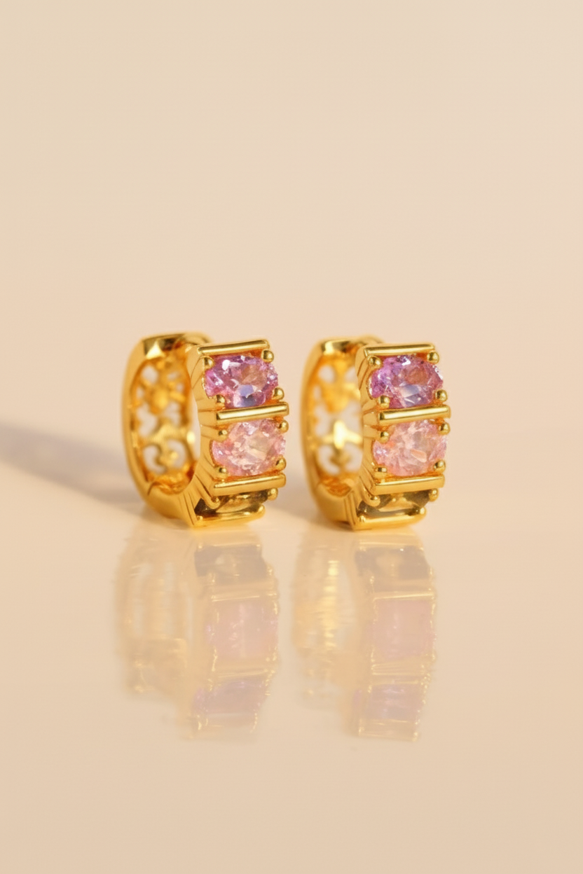 Blush Luxe 24K Gold Plated Zircon Earrings - Elegant Gold Zircon Jewelry for Women, Premium Brass Earrings