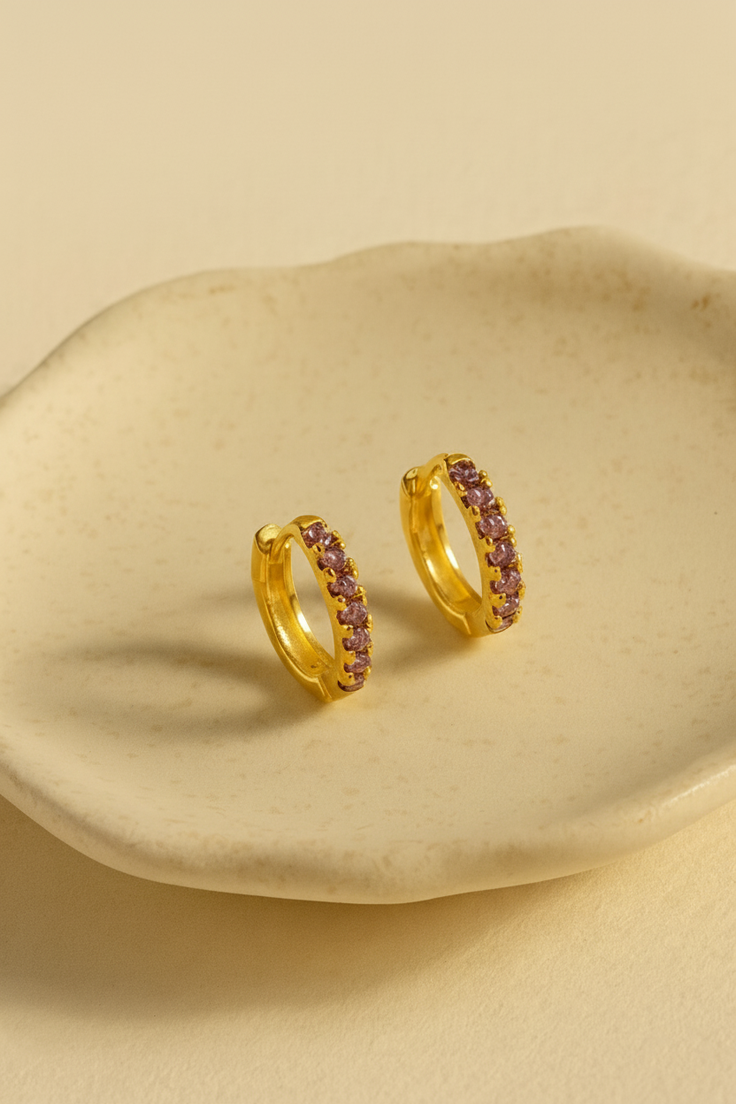 Ornara 18K Gold Plated Zircon Hoop Earrings - Dainty Zircon Hoops for Women, Elegant Gold Plated Copper Earrings