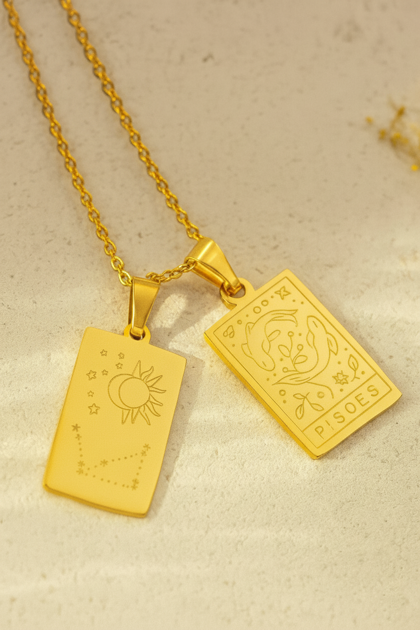 Zodiac Celestia Slabs 18K Gold Plated Pendant – Durable Titanium Steel Astrological Necklace
