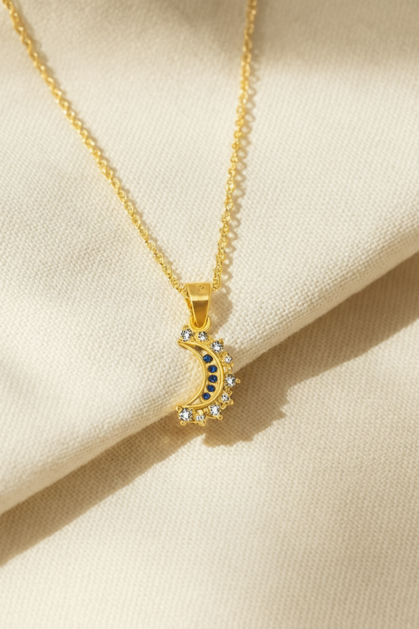 Lustra Luna 925 Sterling Silver Necklace – Gold & Silver Pendant with 18K Gold Plating, Elegant Sterling Silver Jewelry