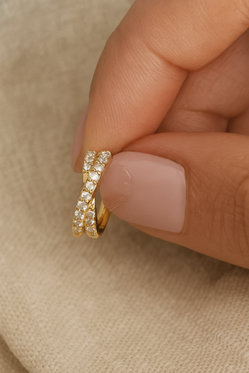 Auri-X 925 Sterling Silver Real 18K Gold Plated Zircon Hoop Earrings -  Gold & White Gold Elegant Hoops for Women