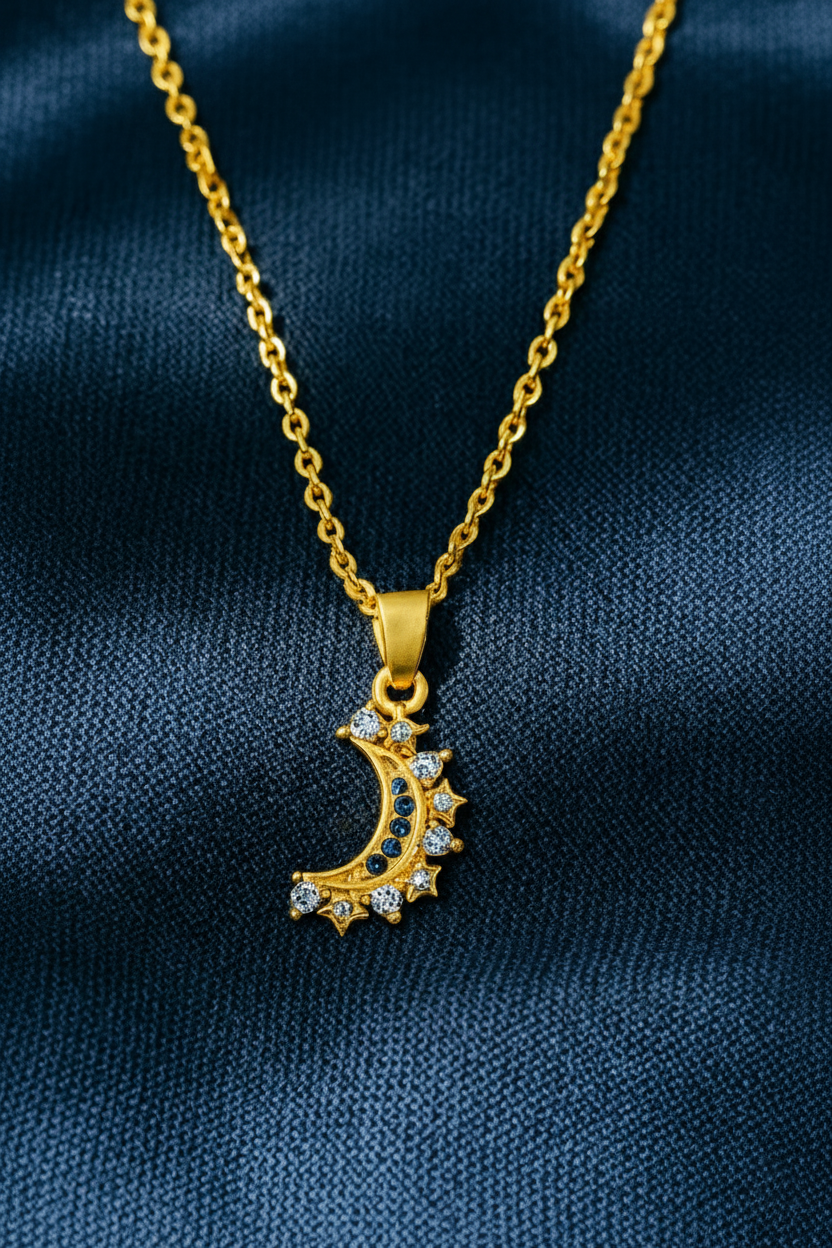 Lustra Luna 925 Sterling Silver Necklace – Gold & Silver Pendant with 18K Gold Plating, Elegant Sterling Silver Jewelry