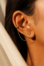 Celeste Connect 925 Sterling Silver Zircon Chain Earrings – Gold & White Gold Plated, Dainty Chain Cuff Earrings, Elegant Zircon Jewelry for Women