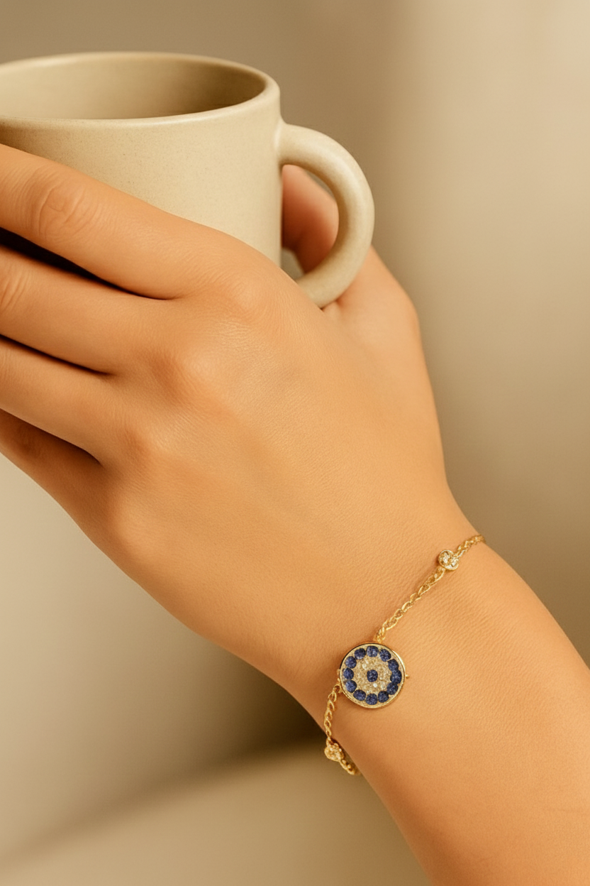 Celestia Evil Eye 925 Sterling Silver Bracelet – Elegant Gold & Silver Protective Bracelet for Women
