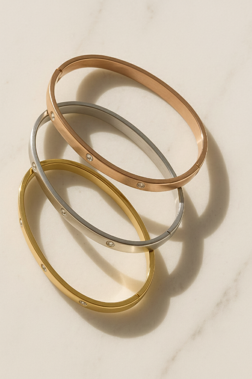 Glint Rhinestone 18K Gold Plated Bangle Bracelet – Titanium Steel, Waterproof, Anti-Tarnish Elegant Jewelry for Women