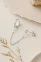 Celeste Connect 925 Sterling Silver Zircon Chain Earrings – Gold & White Gold Plated, Dainty Chain Cuff Earrings, Elegant Zircon Jewelry for Women