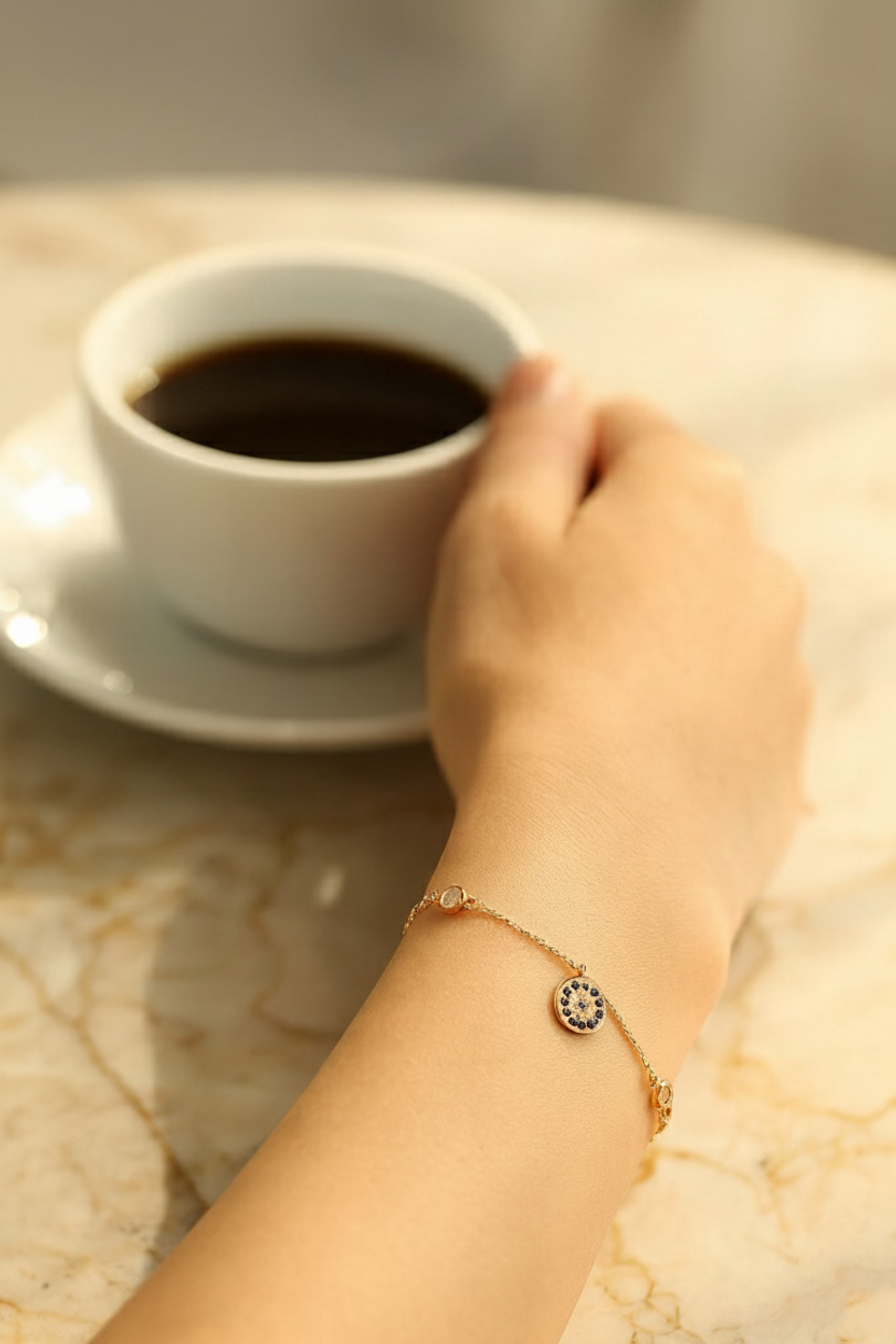 Celestia Evil Eye 925 Sterling Silver Bracelet – Elegant Gold & Silver Protective Bracelet for Women