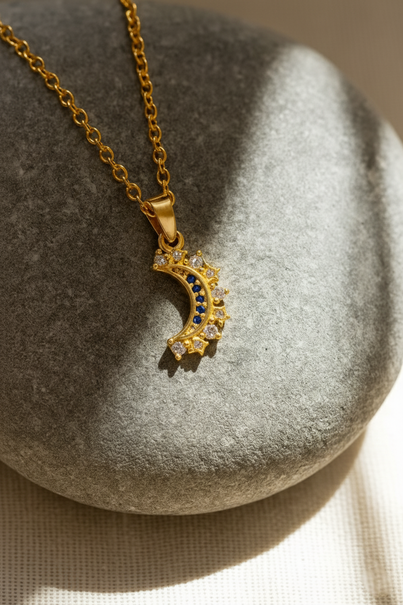 Lustra Luna 925 Sterling Silver Necklace – Gold & Silver Pendant with 18K Gold Plating, Elegant Sterling Silver Jewelry