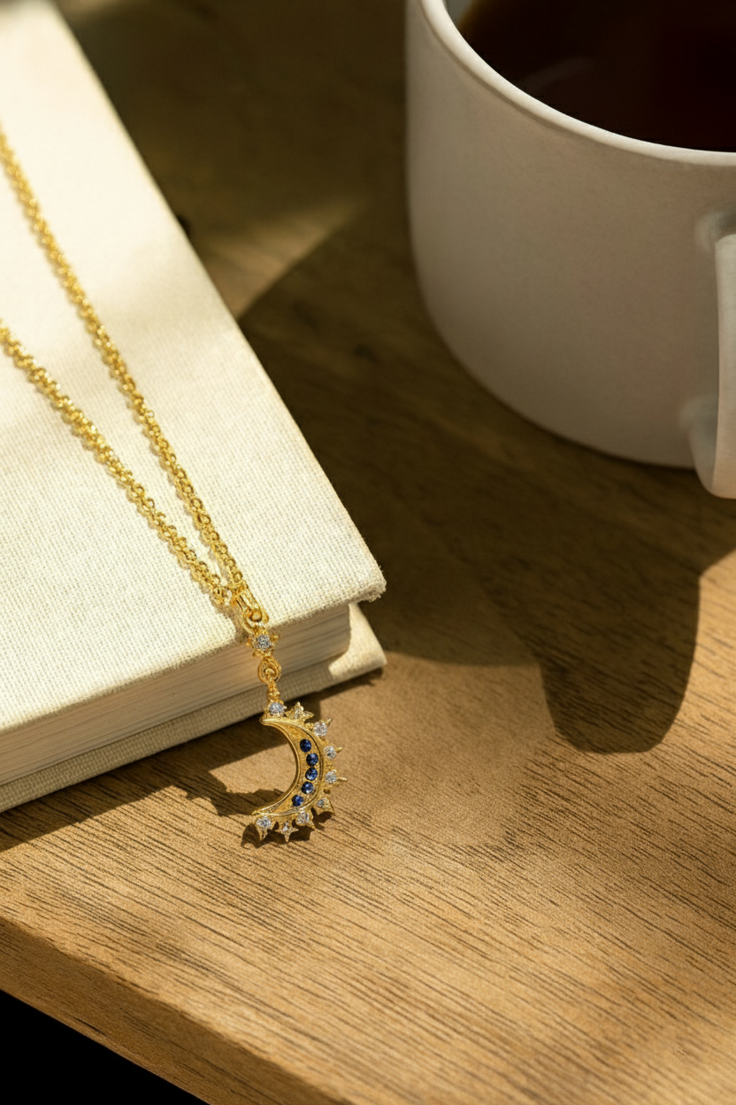 Lustra Luna 925 Sterling Silver Necklace – Gold & Silver Pendant with 18K Gold Plating, Elegant Sterling Silver Jewelry