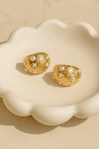 Orbs 24K Gold Plated Pearl Hoop Earrings - Elegant Gold Hoops for Women, 304 Stainless Steel, Classic Statement Earrings