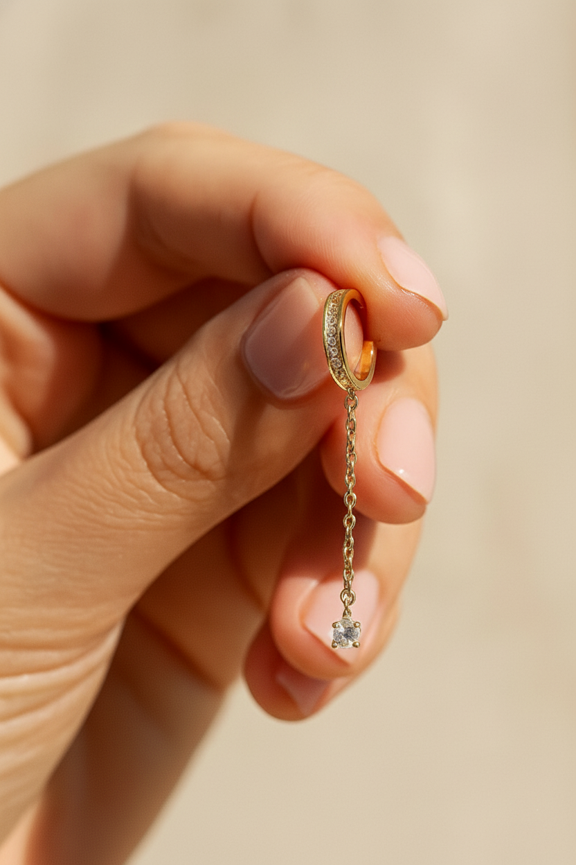 Celeste Connect 925 Sterling Silver Zircon Chain Earrings – Gold & White Gold Plated, Dainty Chain Cuff Earrings, Elegant Zircon Jewelry for Women