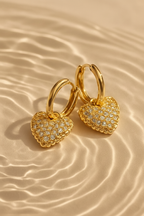 Aurora Hearts 18K Gold Plated Heart Zircon Drop Earrings - Elegant Gold Dangle Earrings for Women, Premium Copper Jewelry
