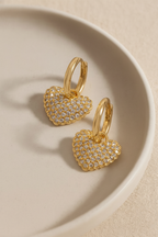 Aurora Hearts 18K Gold Plated Heart Zircon Drop Earrings - Elegant Gold Dangle Earrings for Women, Premium Copper Jewelry