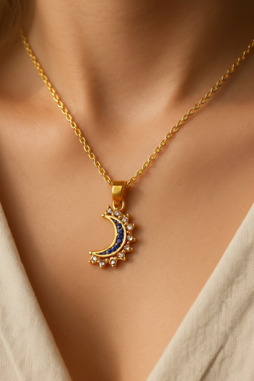 Lustra Luna 925 Sterling Silver Necklace – Gold & Silver Pendant with 18K Gold Plating, Elegant Sterling Silver Jewelry